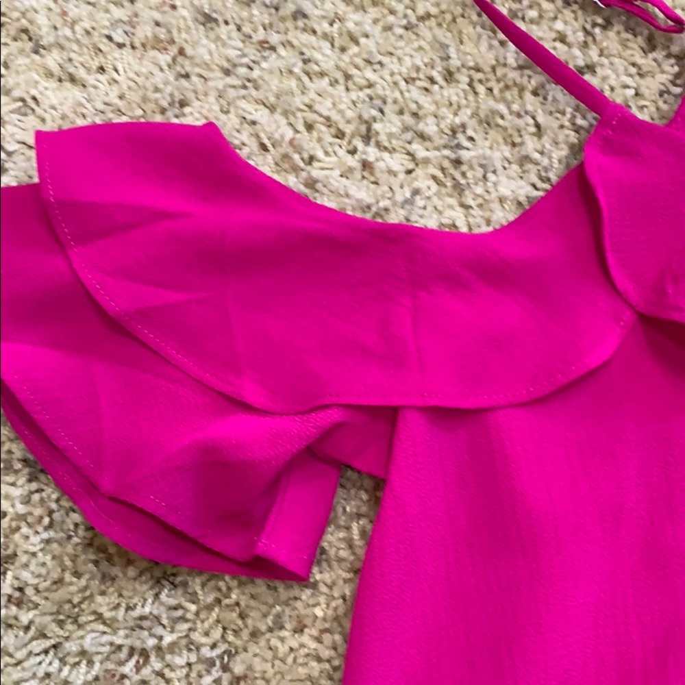 Pink Ruffle Cold Shoulder Top - Picture 3 of 5